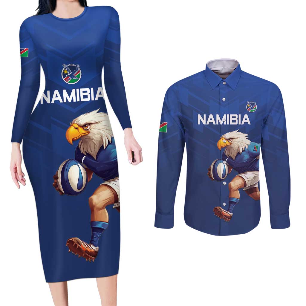 Namibia Rugby Custom Couples Matching Long Sleeve Bodycon Dress and Long Sleeve Button Shirt Go Welwitschias