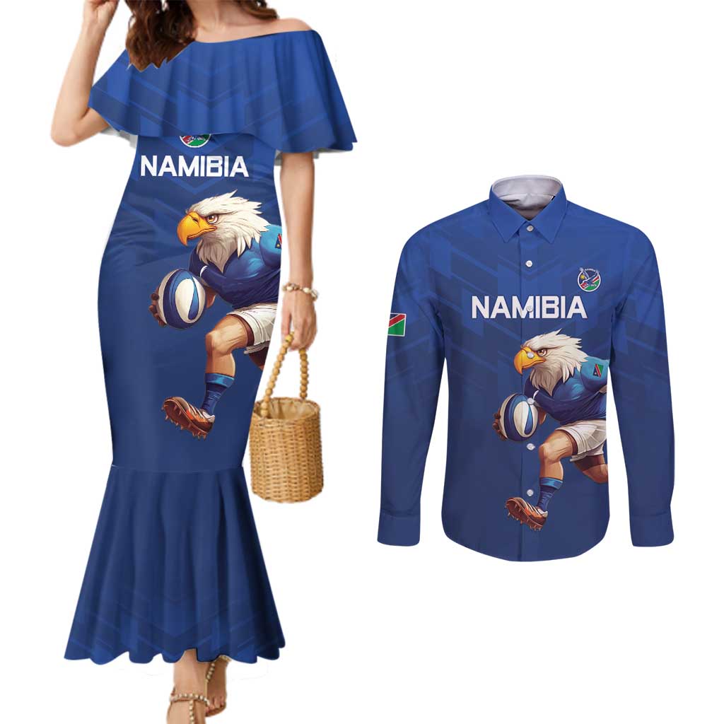 Namibia Rugby Custom Couples Matching Mermaid Dress and Long Sleeve Button Shirt Go Welwitschias