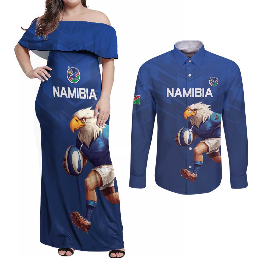 Namibia Rugby Custom Couples Matching Off Shoulder Maxi Dress and Long Sleeve Button Shirt Go Welwitschias