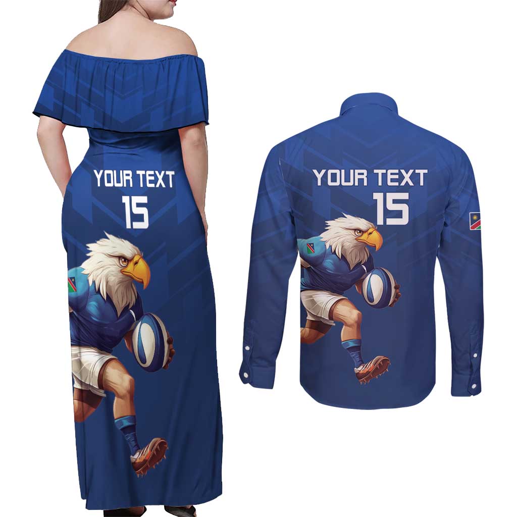 Namibia Rugby Custom Couples Matching Off Shoulder Maxi Dress and Long Sleeve Button Shirt Go Welwitschias