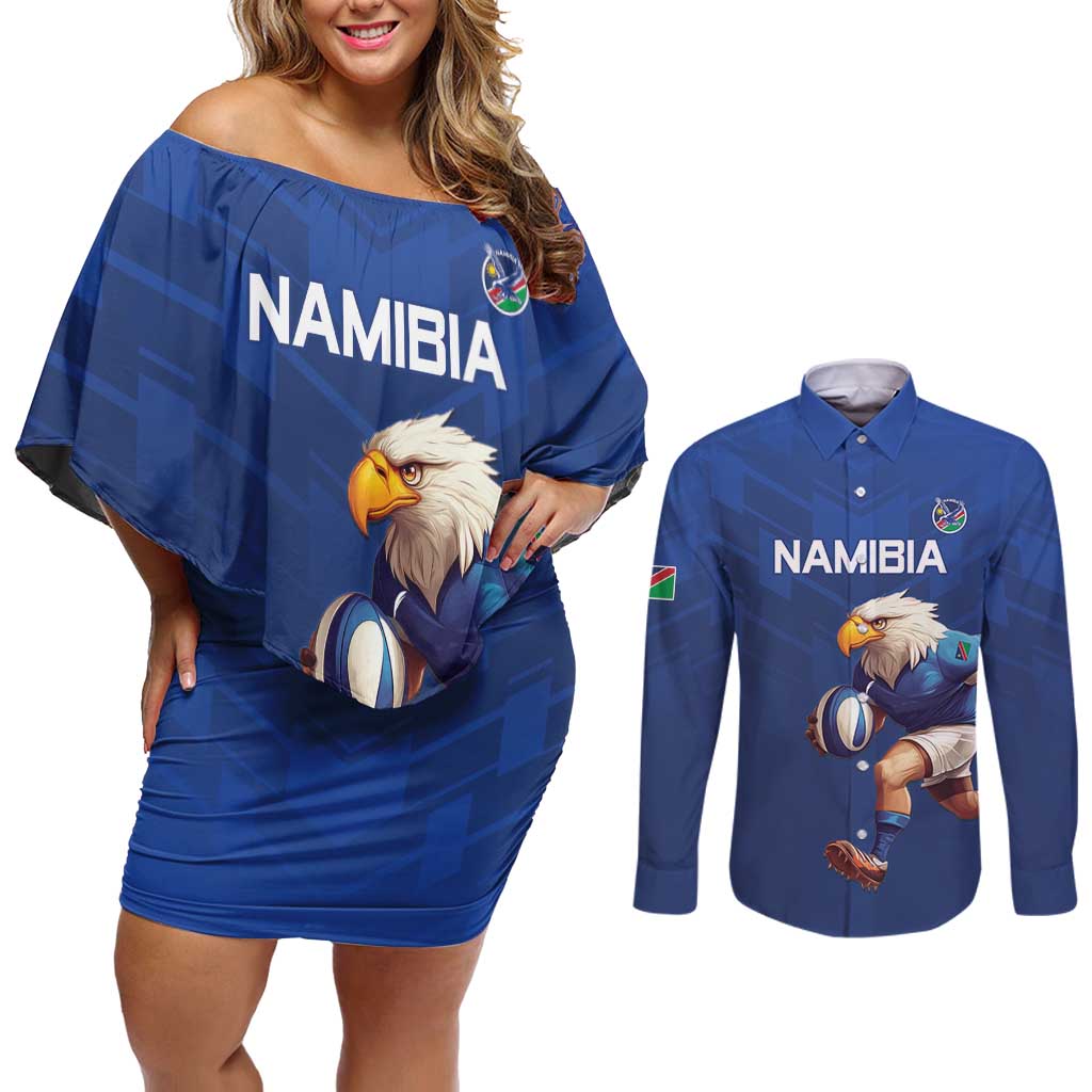 Namibia Rugby Custom Couples Matching Off Shoulder Short Dress and Long Sleeve Button Shirt Go Welwitschias