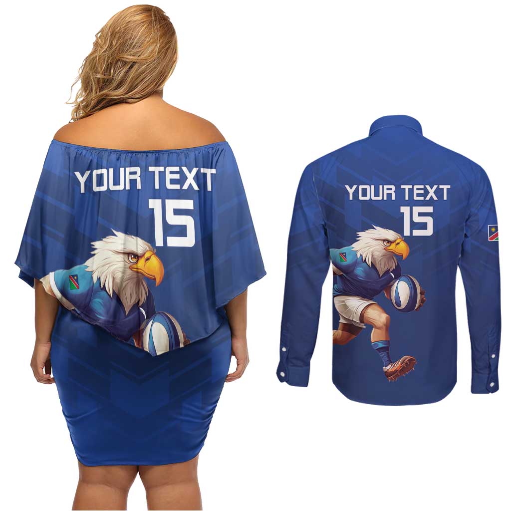 Namibia Rugby Custom Couples Matching Off Shoulder Short Dress and Long Sleeve Button Shirt Go Welwitschias