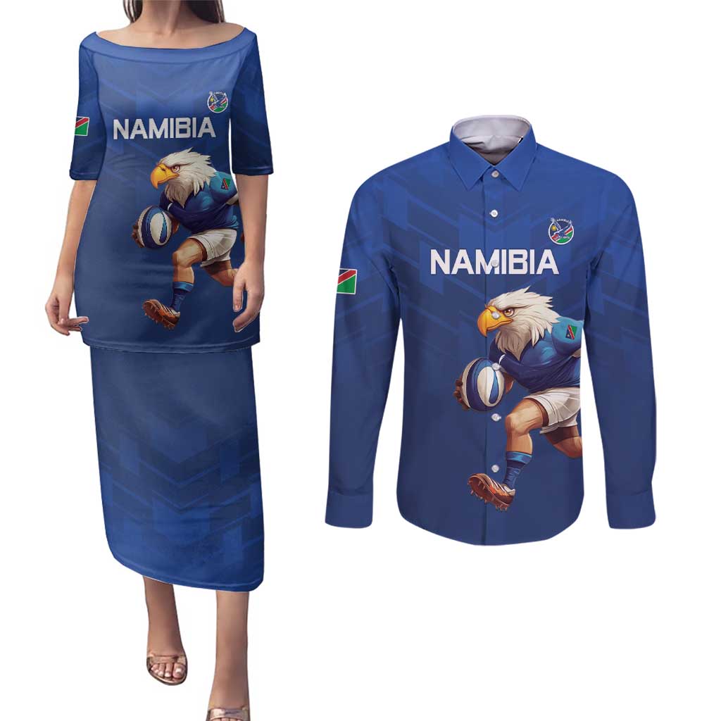 Namibia Rugby Custom Couples Matching Puletasi and Long Sleeve Button Shirt Go Welwitschias