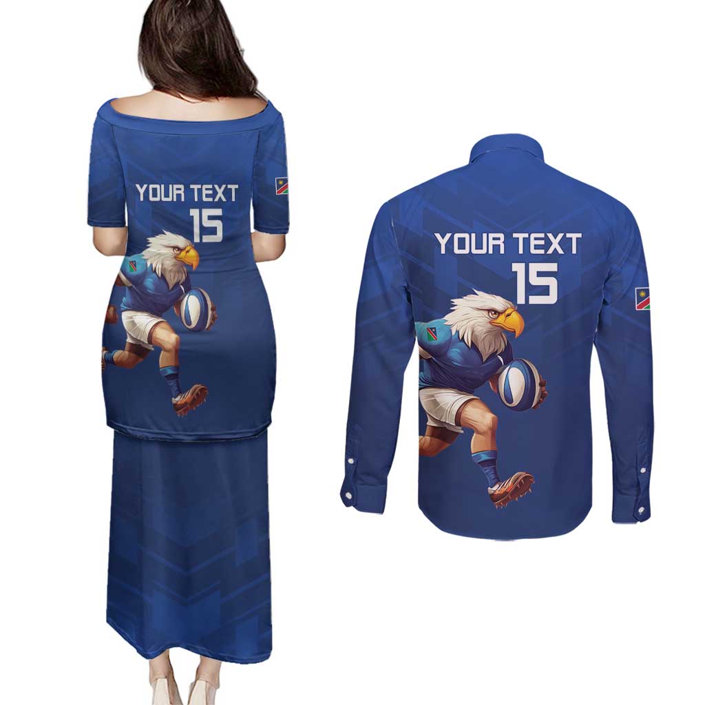 Namibia Rugby Custom Couples Matching Puletasi and Long Sleeve Button Shirt Go Welwitschias