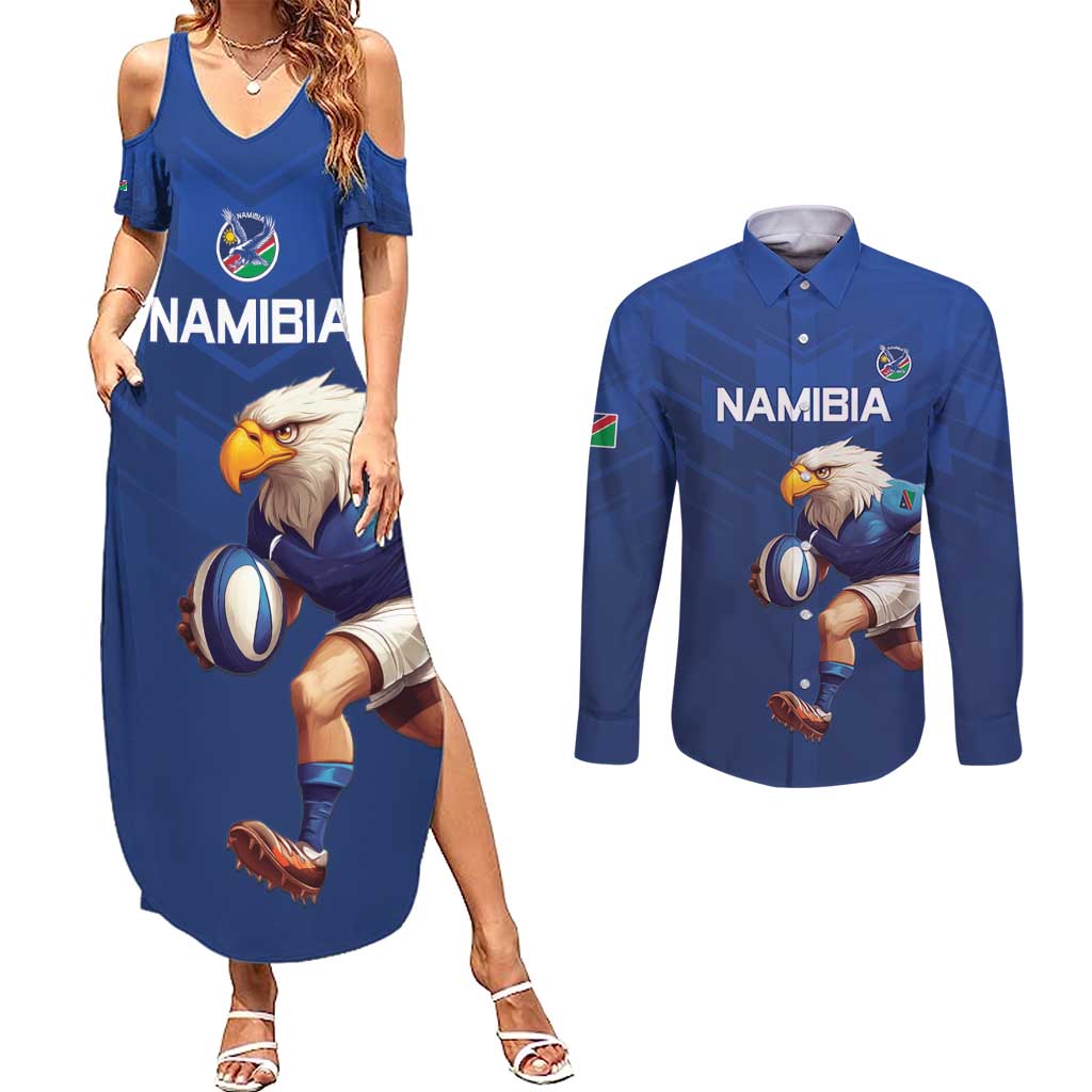 Namibia Rugby Custom Couples Matching Summer Maxi Dress and Long Sleeve Button Shirt Go Welwitschias