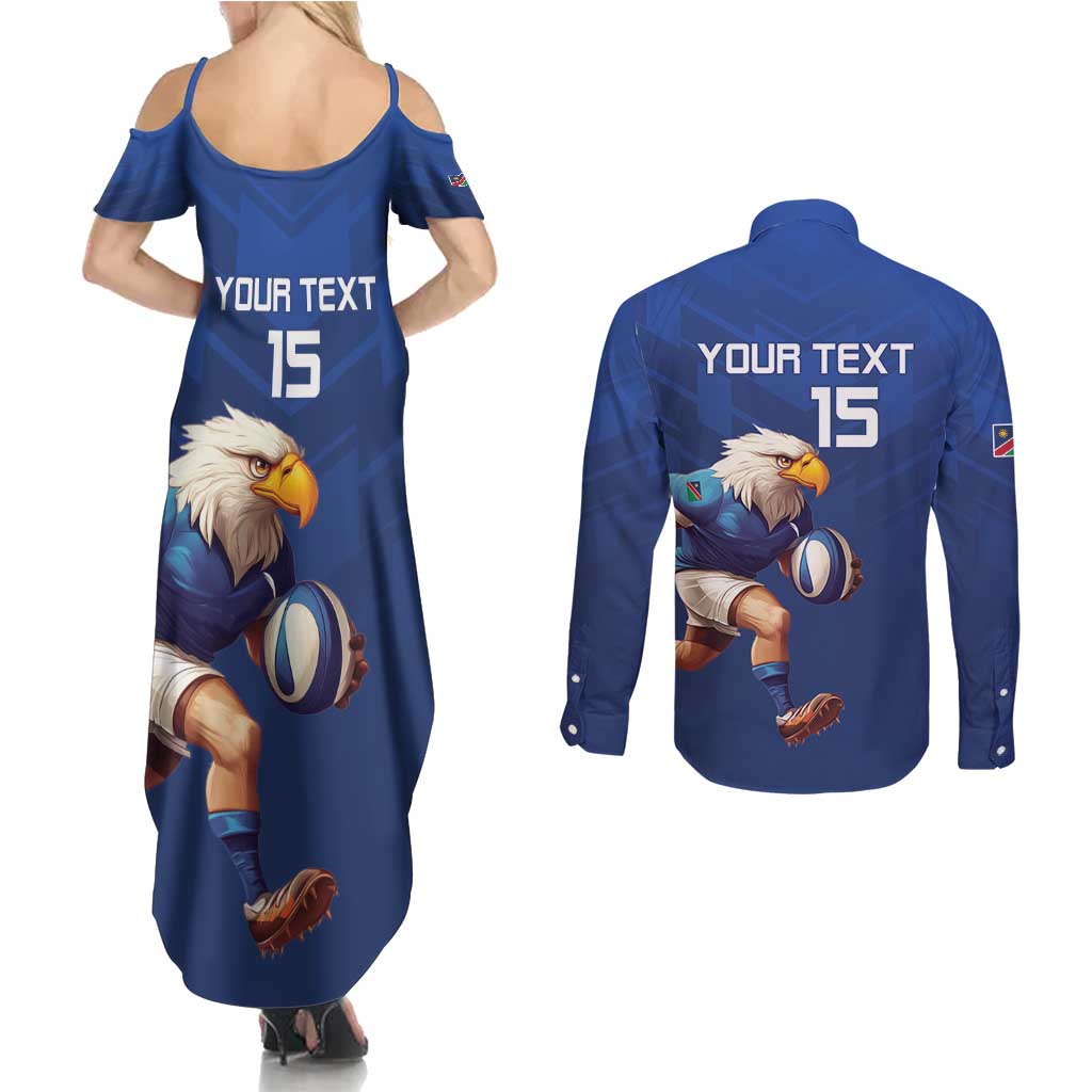 Namibia Rugby Custom Couples Matching Summer Maxi Dress and Long Sleeve Button Shirt Go Welwitschias
