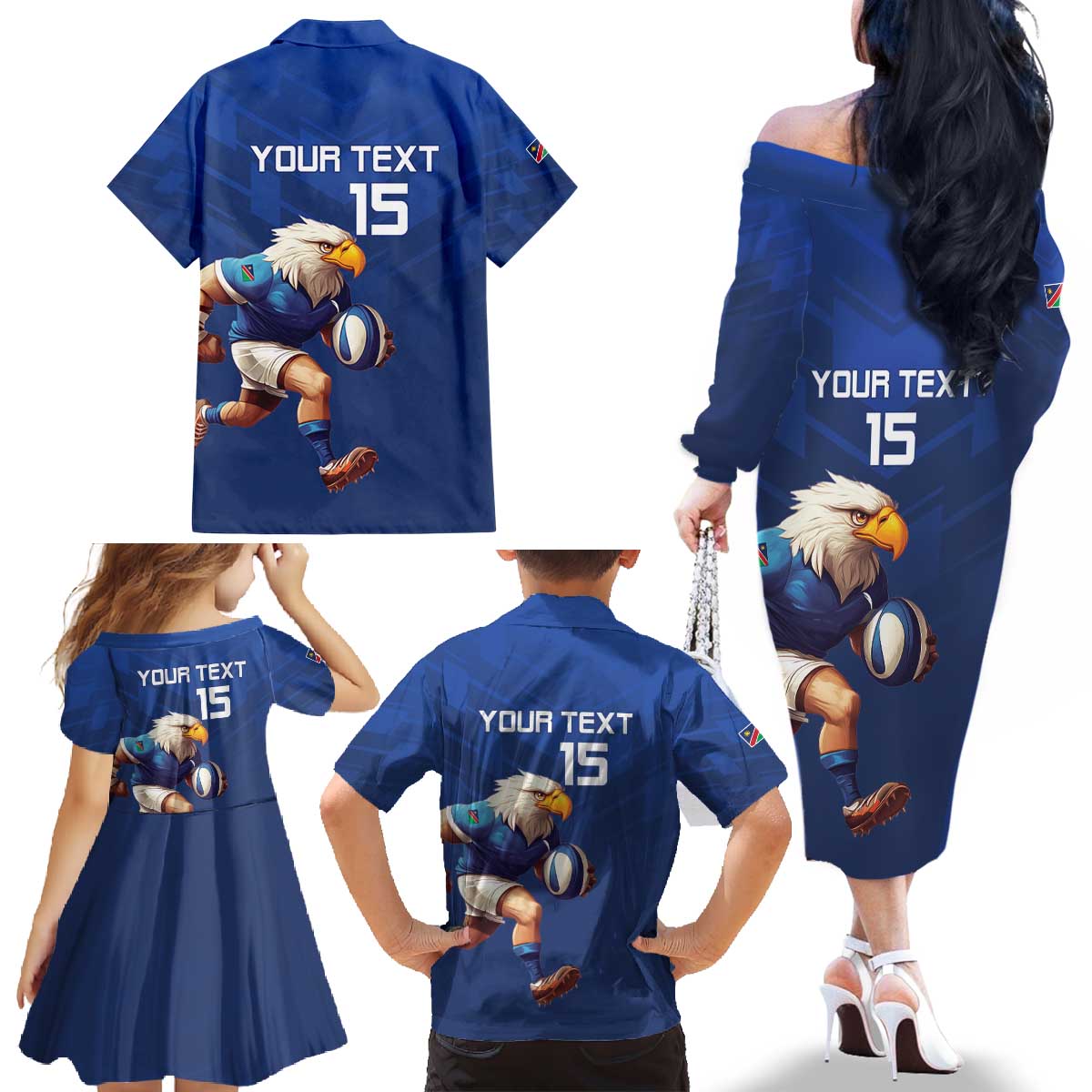 Namibia Rugby Custom Family Matching Off The Shoulder Long Sleeve Dress and Hawaiian Shirt Go Welwitschias