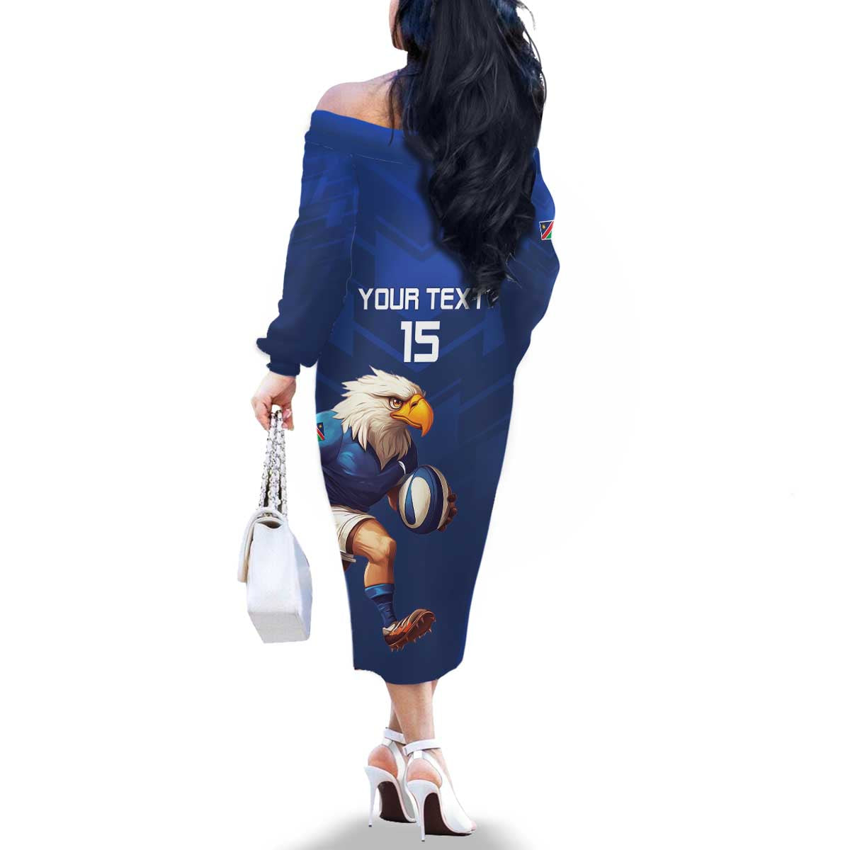 Namibia Rugby Custom Family Matching Off The Shoulder Long Sleeve Dress and Hawaiian Shirt Go Welwitschias