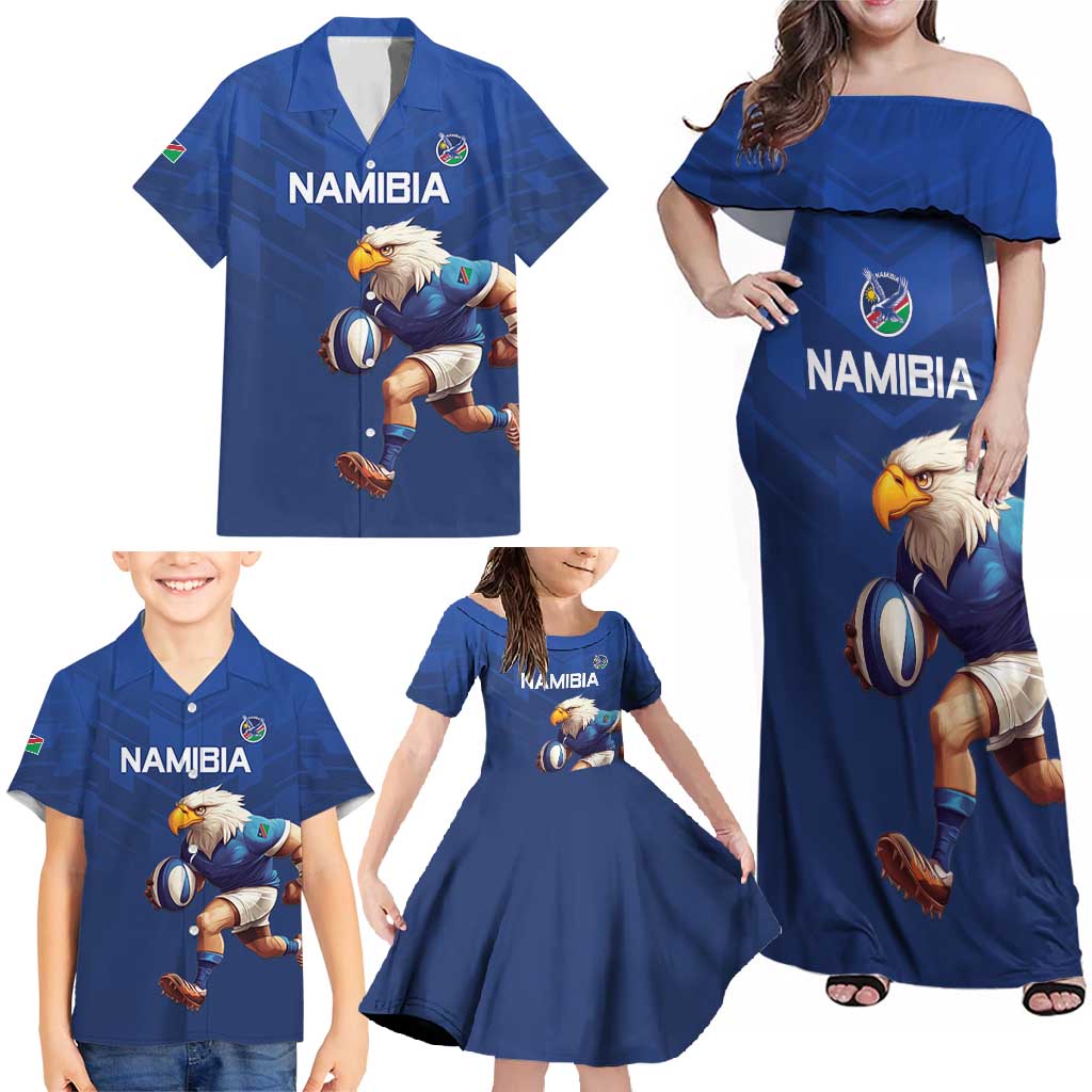 Namibia Rugby Custom Family Matching Off Shoulder Maxi Dress and Hawaiian Shirt Go Welwitschias
