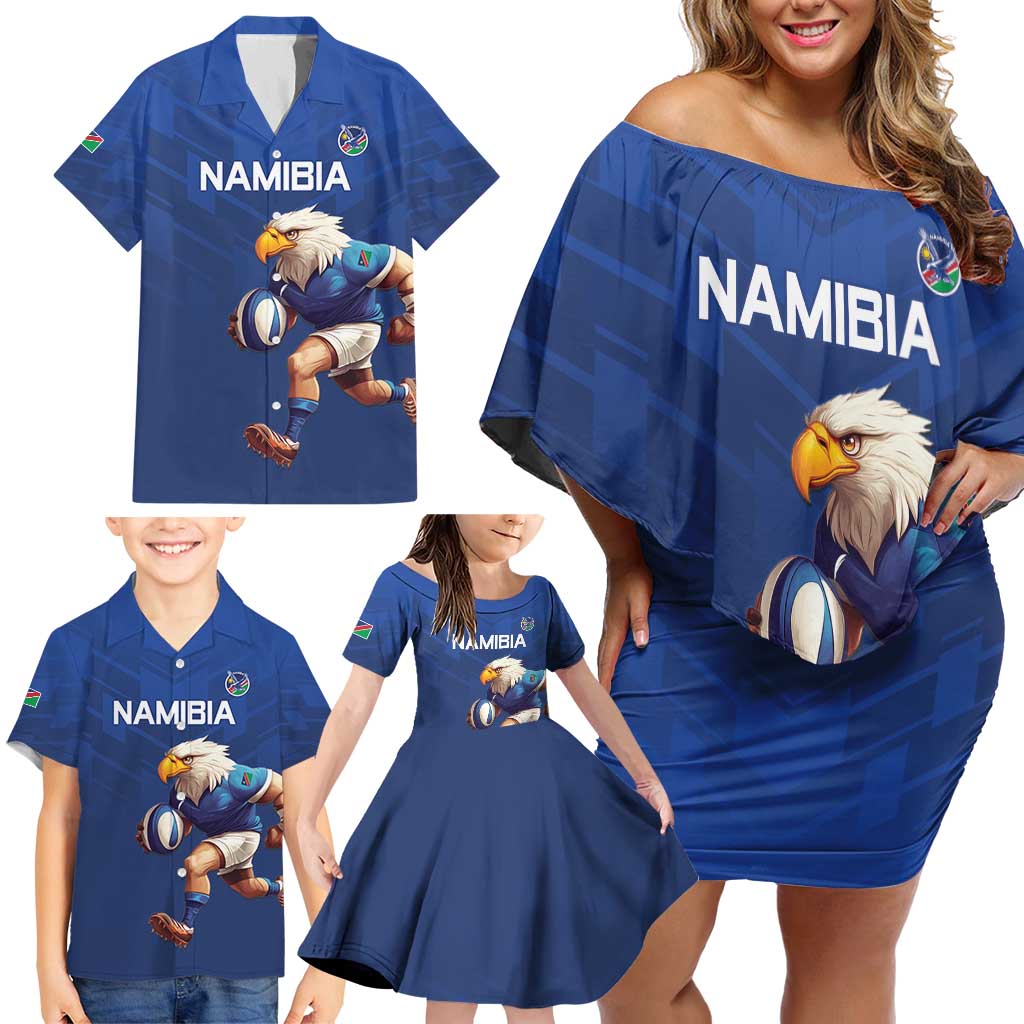 Namibia Rugby Custom Family Matching Off Shoulder Short Dress and Hawaiian Shirt Go Welwitschias