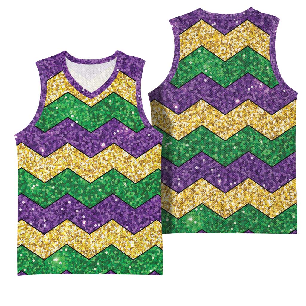 Mardi Gras Zigzag Sparkle Style Basketball Jersey