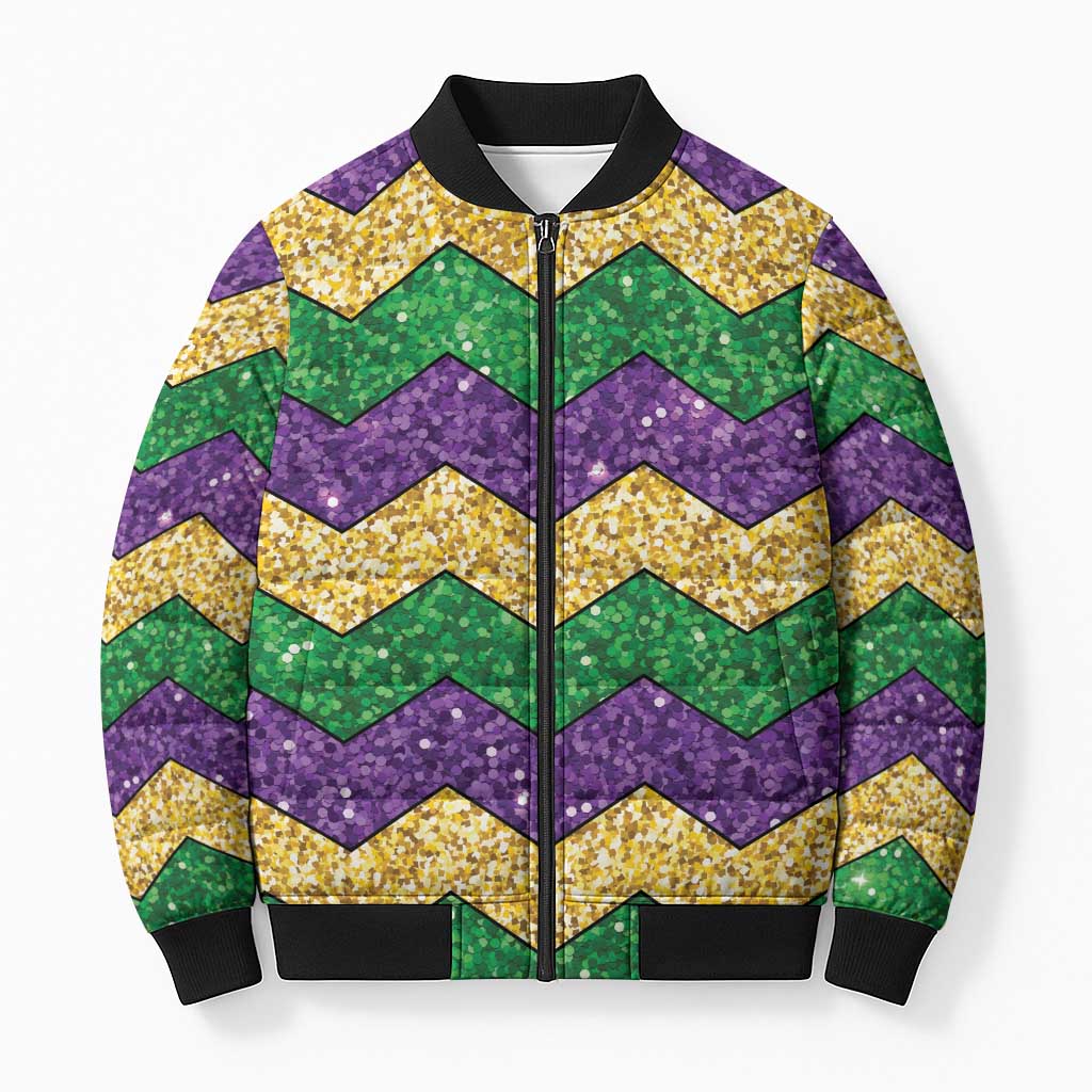 Mardi Gras Zigzag Sparkle Style Bomber Puffer Jacket