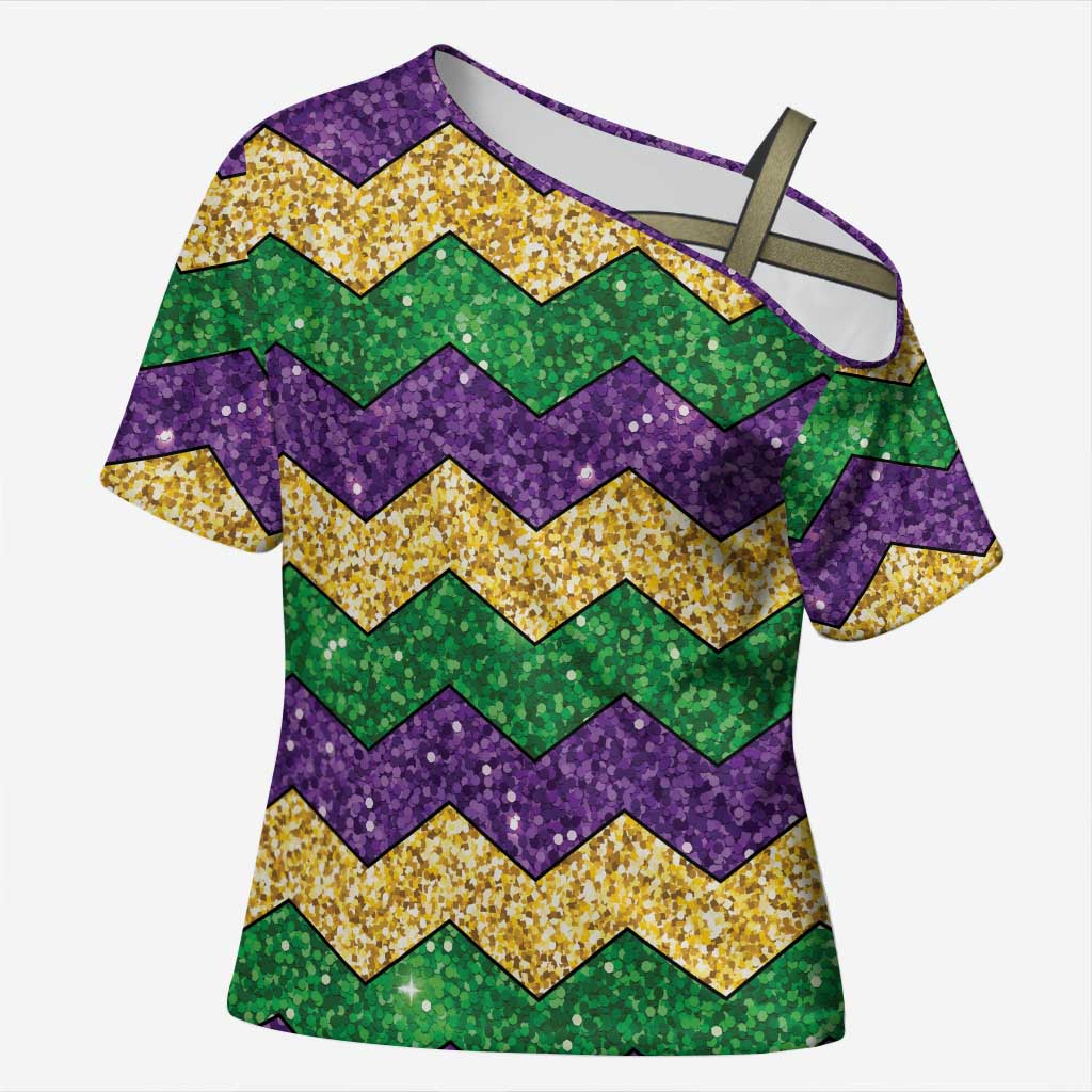 Mardi Gras Zigzag Sparkle Style Cross Shoulder Shirt