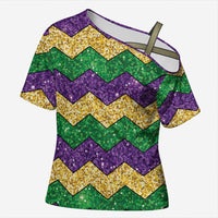 Mardi Gras Zigzag Sparkle Style Cross Shoulder Shirt