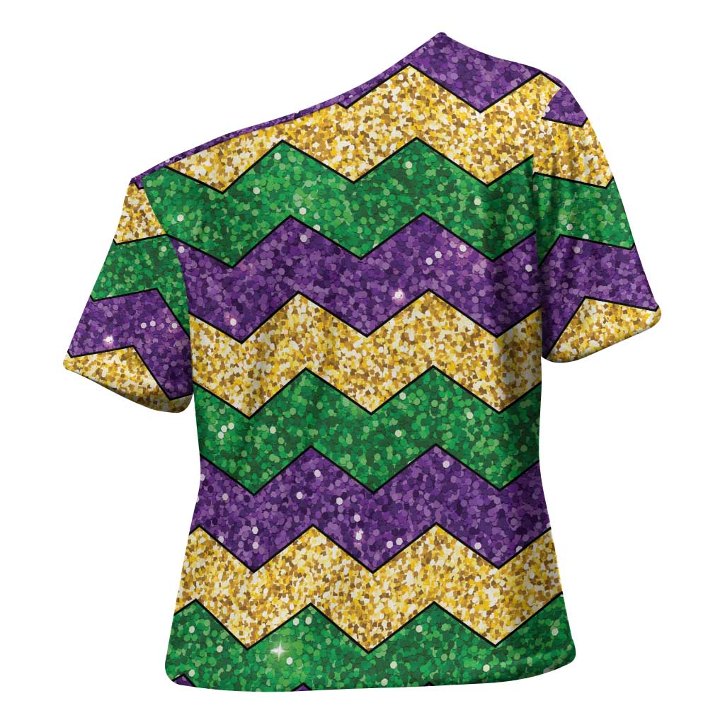 Mardi Gras Zigzag Sparkle Style Cross Shoulder Shirt