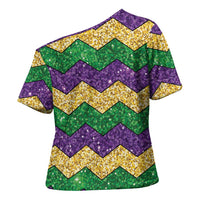 Mardi Gras Zigzag Sparkle Style Cross Shoulder Shirt