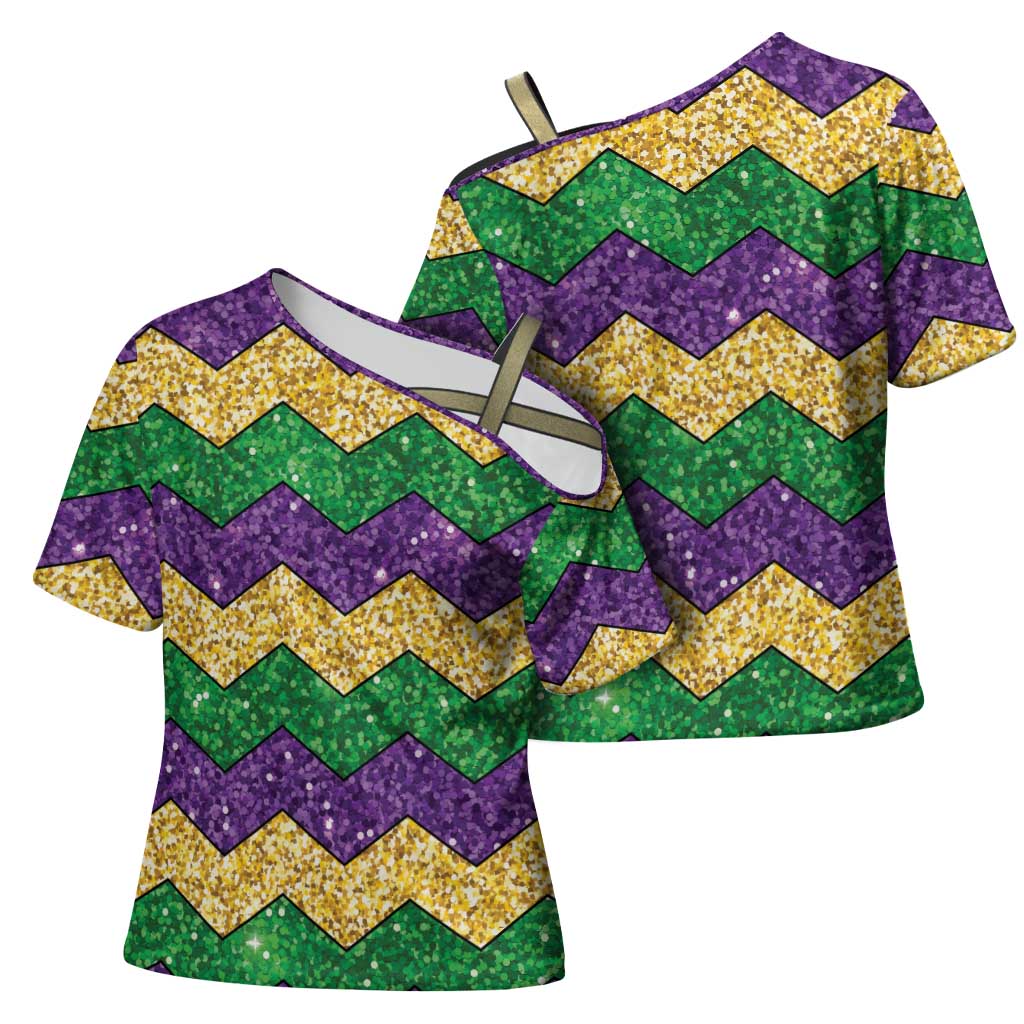 Mardi Gras Zigzag Sparkle Style Cross Shoulder Shirt