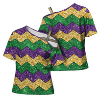 Mardi Gras Zigzag Sparkle Style Cross Shoulder Shirt