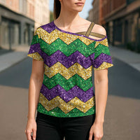Mardi Gras Zigzag Sparkle Style Cross Shoulder Shirt