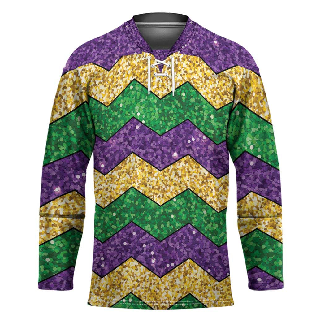 Mardi Gras Zigzag Sparkle Style Hockey Jersey