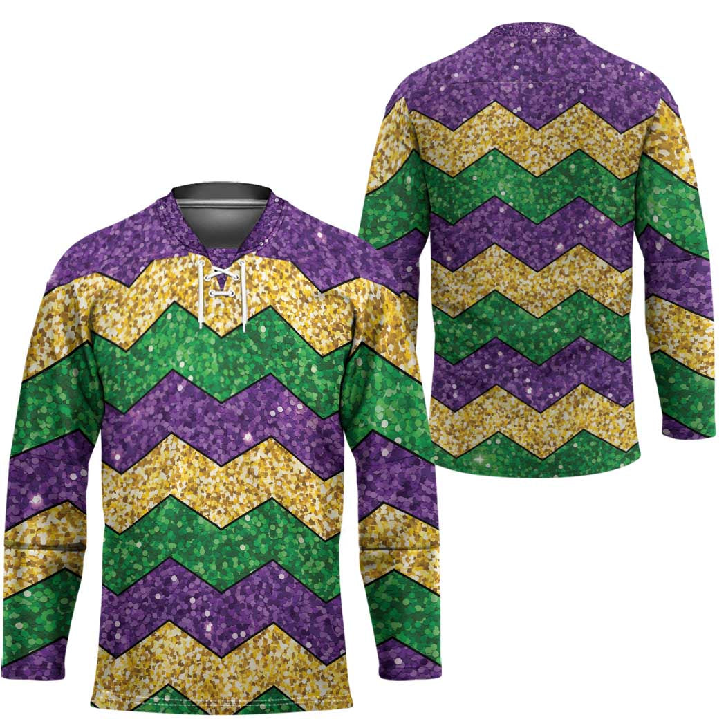 Mardi Gras Zigzag Sparkle Style Hockey Jersey