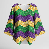Mardi Gras Zigzag Sparkle Style Kimono Sleeve Blouse