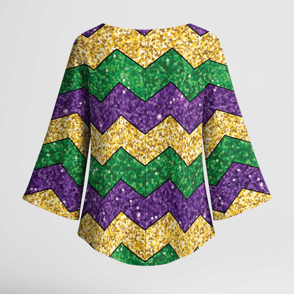 Mardi Gras Zigzag Sparkle Style Kimono Sleeve Blouse