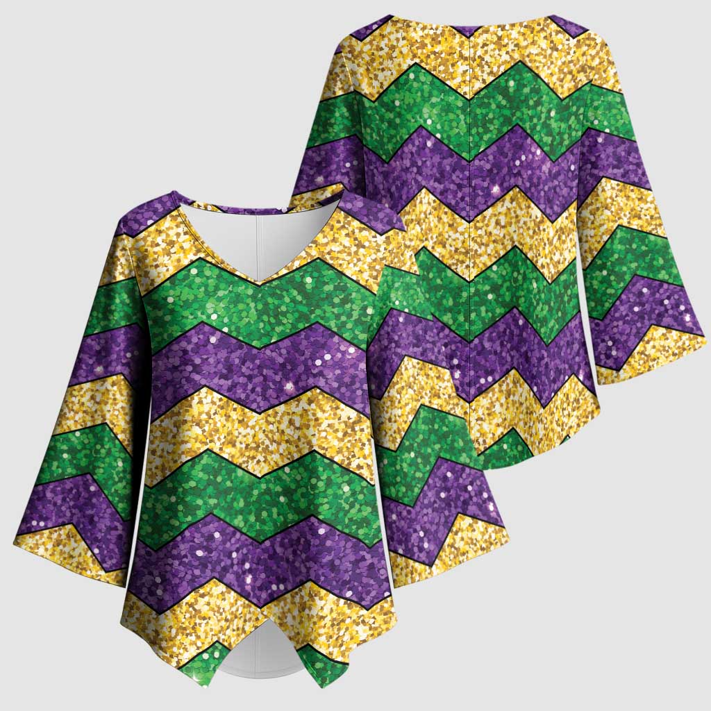Mardi Gras Zigzag Sparkle Style Kimono Sleeve Blouse