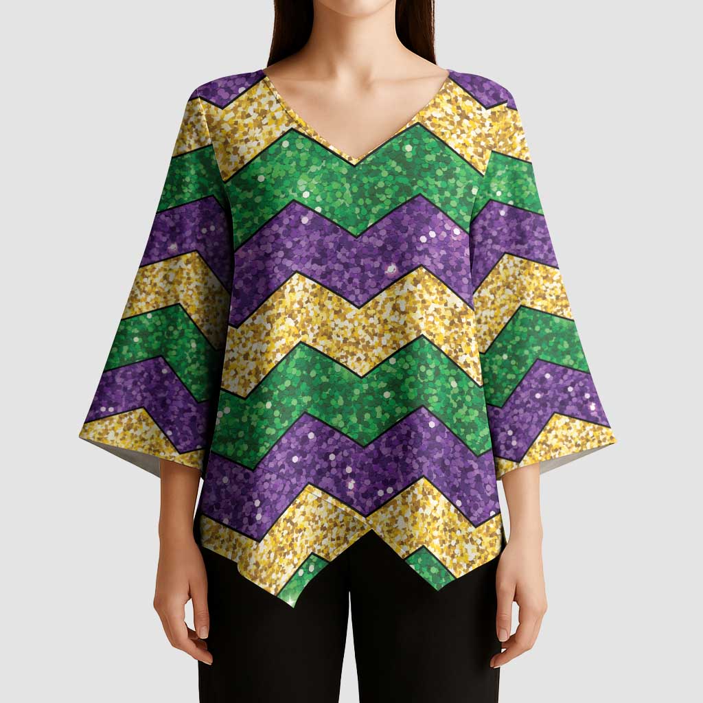 Mardi Gras Zigzag Sparkle Style Kimono Sleeve Blouse