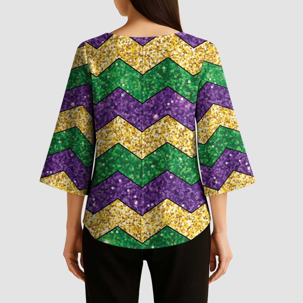 Mardi Gras Zigzag Sparkle Style Kimono Sleeve Blouse