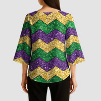 Mardi Gras Zigzag Sparkle Style Kimono Sleeve Blouse