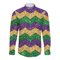 Mardi Gras Zigzag Sparkle Style Long Sleeve Button Shirt