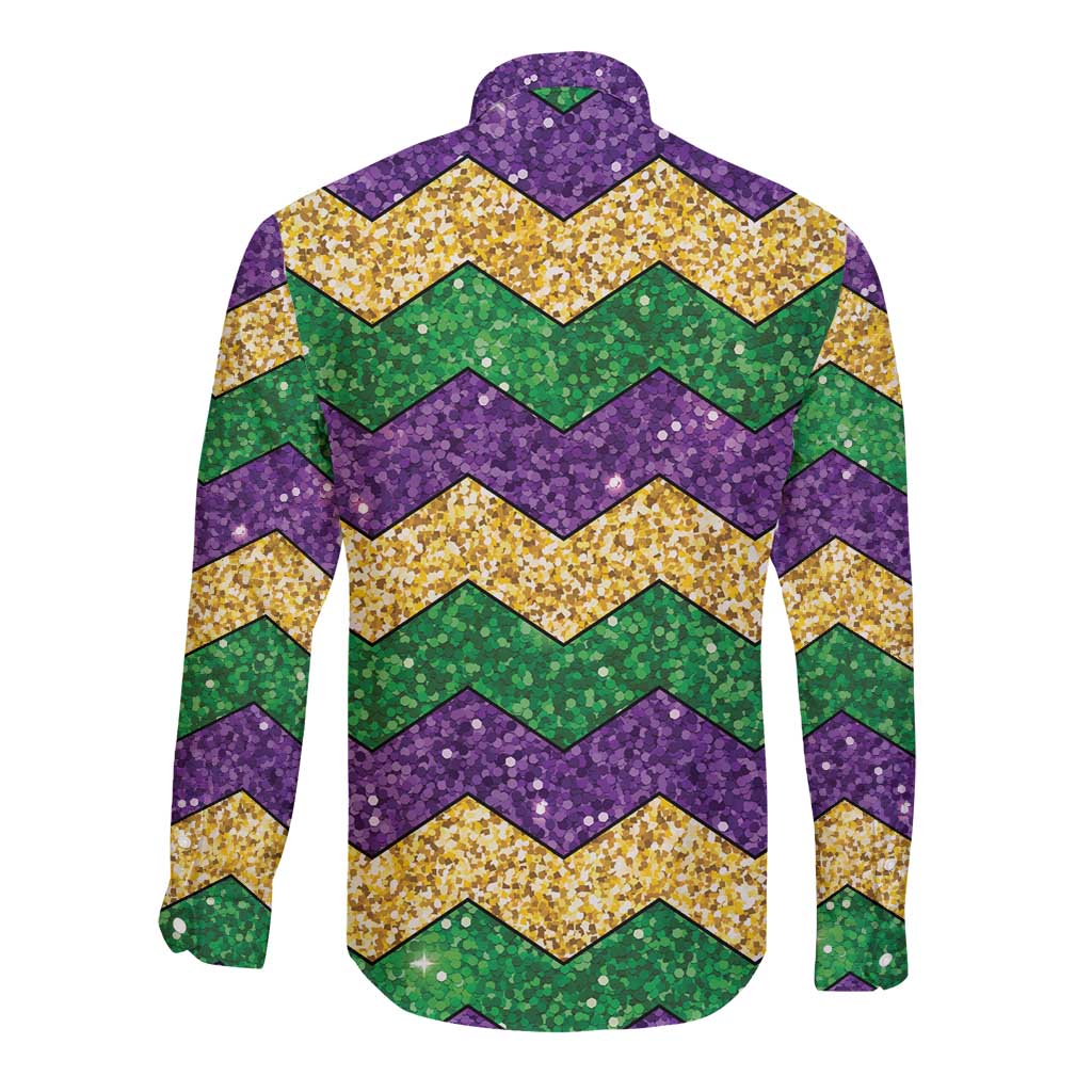 Mardi Gras Zigzag Sparkle Style Long Sleeve Button Shirt