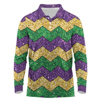 Mardi Gras Zigzag Sparkle Style Long Sleeve Polo Shirt