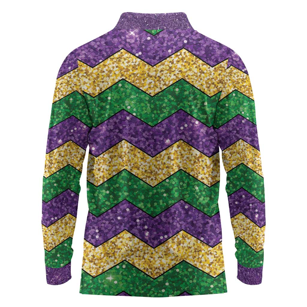 Mardi Gras Zigzag Sparkle Style Long Sleeve Polo Shirt