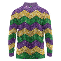 Mardi Gras Zigzag Sparkle Style Long Sleeve Polo Shirt