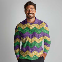 Mardi Gras Zigzag Sparkle Style Long Sleeve Polo Shirt