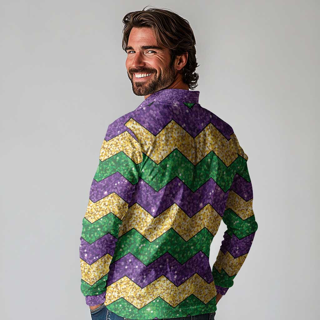 Mardi Gras Zigzag Sparkle Style Long Sleeve Polo Shirt