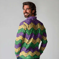 Mardi Gras Zigzag Sparkle Style Long Sleeve Polo Shirt