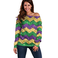 Mardi Gras Zigzag Sparkle Style Off Shoulder Sweater