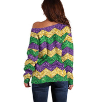 Mardi Gras Zigzag Sparkle Style Off Shoulder Sweater