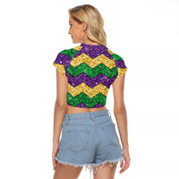 Mardi Gras Zigzag Sparkle Style Raglan Cropped T Shirt