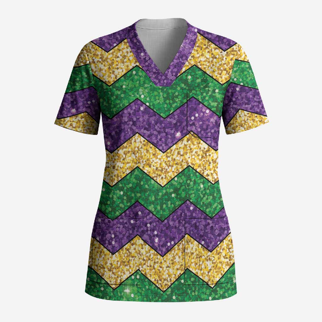 Mardi Gras Zigzag Sparkle Style Scrub Top