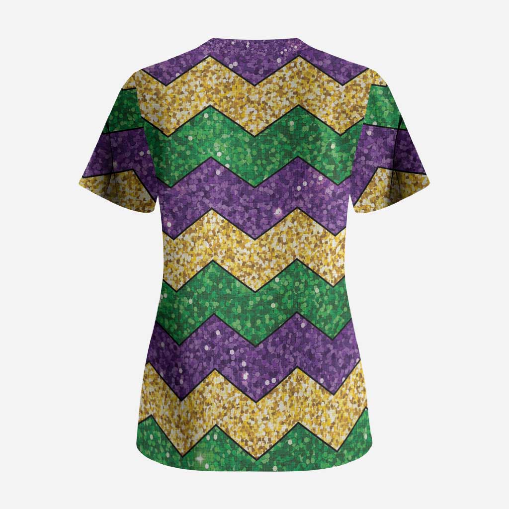 Mardi Gras Zigzag Sparkle Style Scrub Top