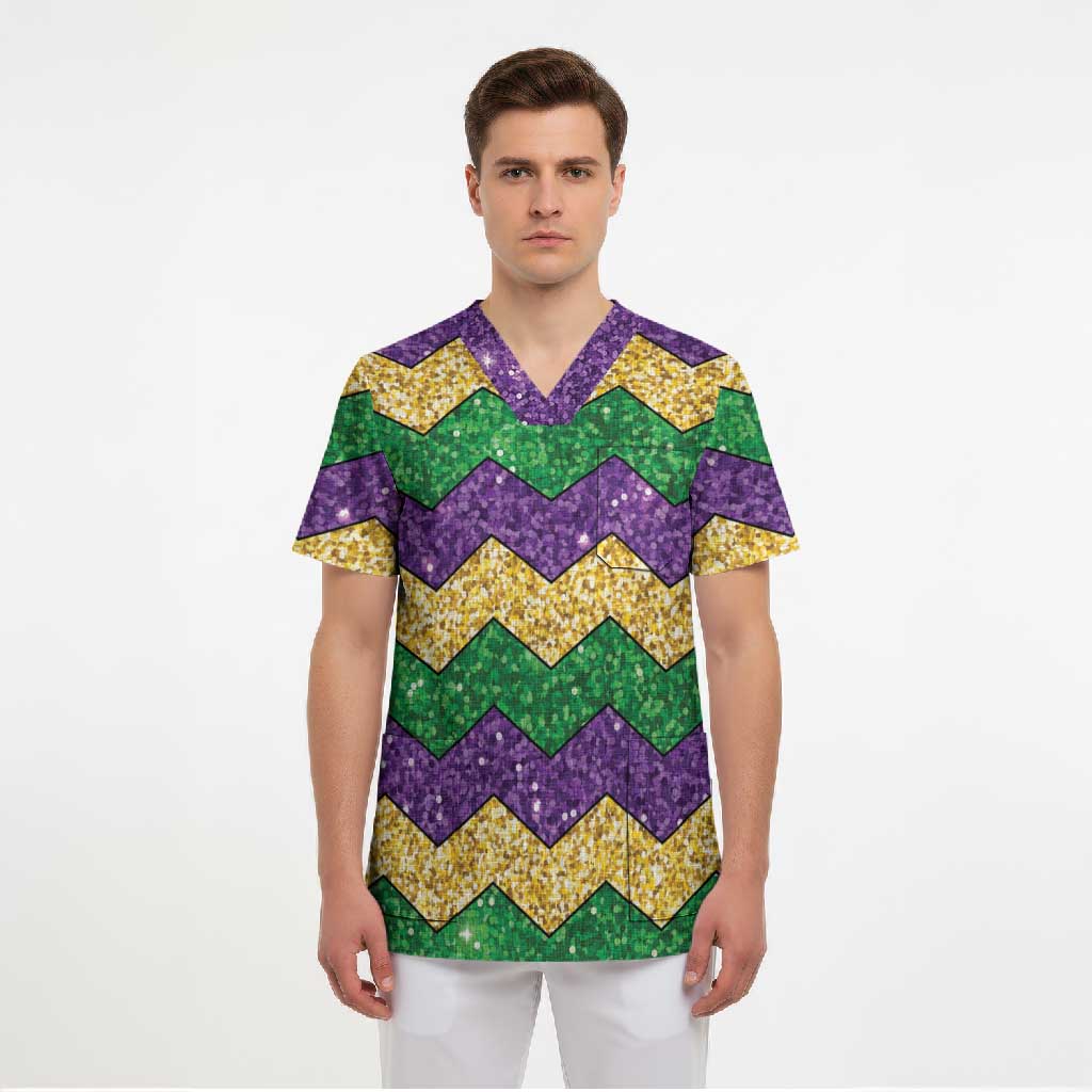 Mardi Gras Zigzag Sparkle Style Scrub Top