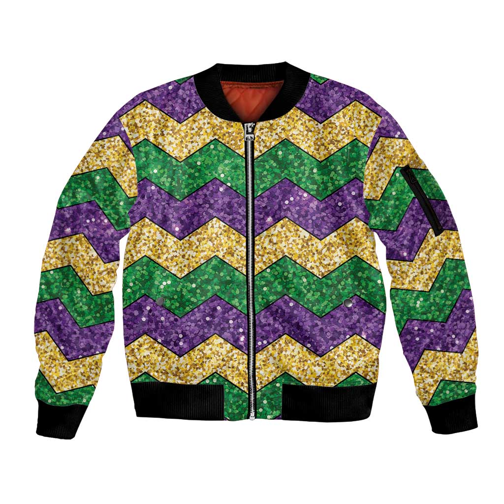 Mardi Gras Zigzag Sparkle Style Sleeve Zip Bomber Jacket