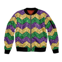 Mardi Gras Zigzag Sparkle Style Sleeve Zip Bomber Jacket