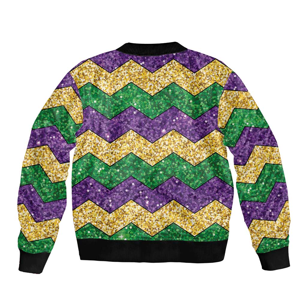 Mardi Gras Zigzag Sparkle Style Sleeve Zip Bomber Jacket