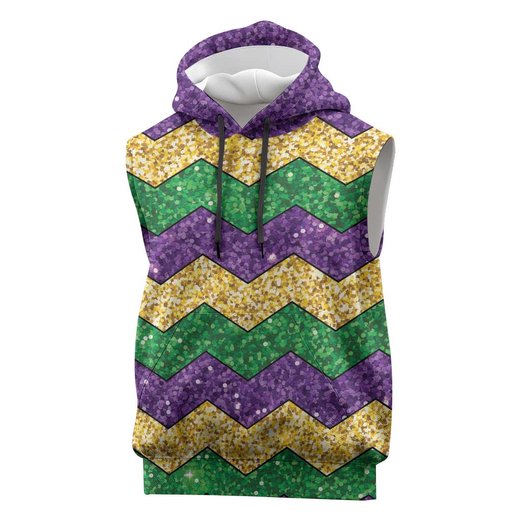 Mardi Gras Zigzag Sparkle Style Sleeveless Hoodie