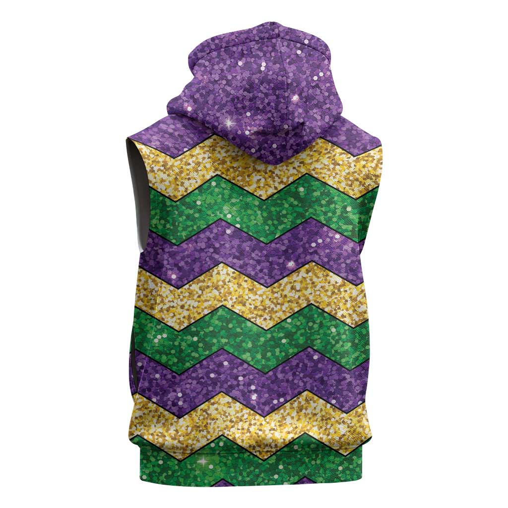 Mardi Gras Zigzag Sparkle Style Sleeveless Hoodie